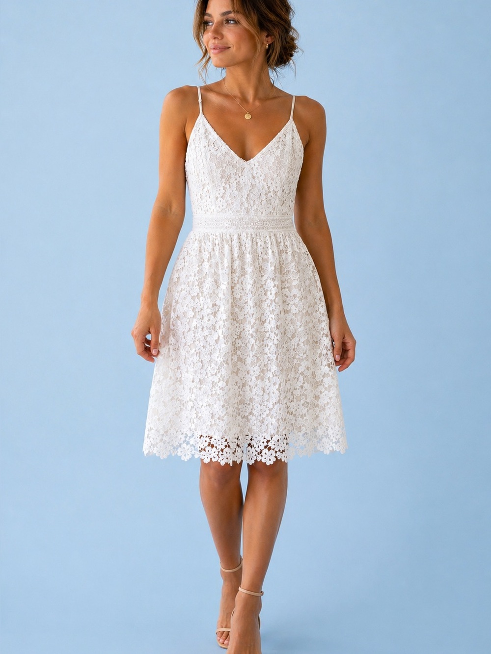 Abercrombie & Fitch White Lace Mini Dress ST Small Tall Fit & Flare Shirred Back